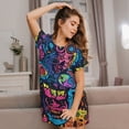 thumbnail image 3 of Xecao Neon Graffiti Urban Art for Women's Loose Nightgown Sleepwear Short Sleeves Shirt Casual Print Sleepdress, 3 of 6