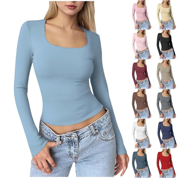 PIWHJQK Women Long Sleeve Loungewear Shirts Women Solid Round Neck Long Sleeve Loose Pullover Fall Winter Women Blouses