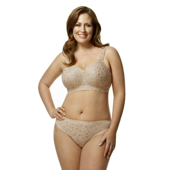 Elila Women's Plus Size Super Curves Jacquard Softcup Bra, Full Coverage Wire-Free Firm Support, Style 1305 Beige