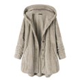 thumbnail image 2 of Women's Loose Button Plush Hooded Solid Color Long-Sleeved Mid-Length Coat for Fall and Winter, Comfort Fit, Winter Clothes for Women,Khaki,XL, 2 of 5