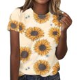 thumbnail image 1 of Mujeres Pantalones Cortos de Verano Flor Impresión Cuello Redondo Manga Corta Superior, Casual, 1 of 4