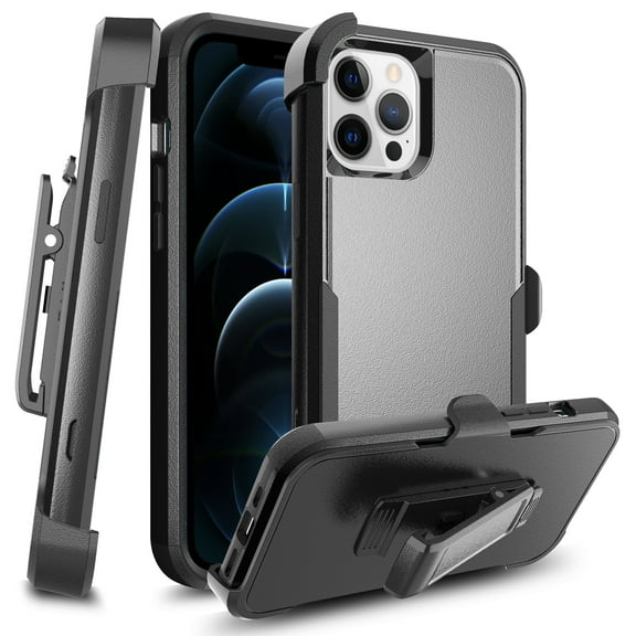 For Apple iPhone 12 Pro Max /6.7" Hybrid Rugged Shockproof Military Heavy Duty with 360 Swivel Belt Clip Stand & Holster Cover ,Xpm Phone Case [ Black ]