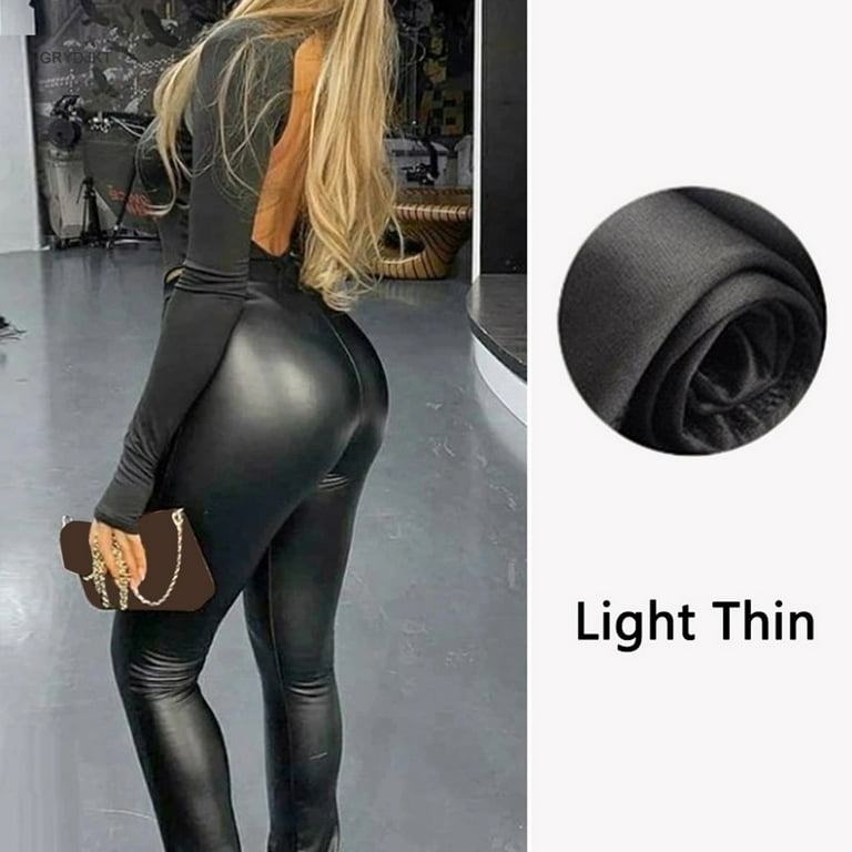 NKOOGH Black Thick Leggings for Women Workout Biker Shorts Womens Leather  Leggings High Waisted Pleather Pu Pants& Warm Pants
