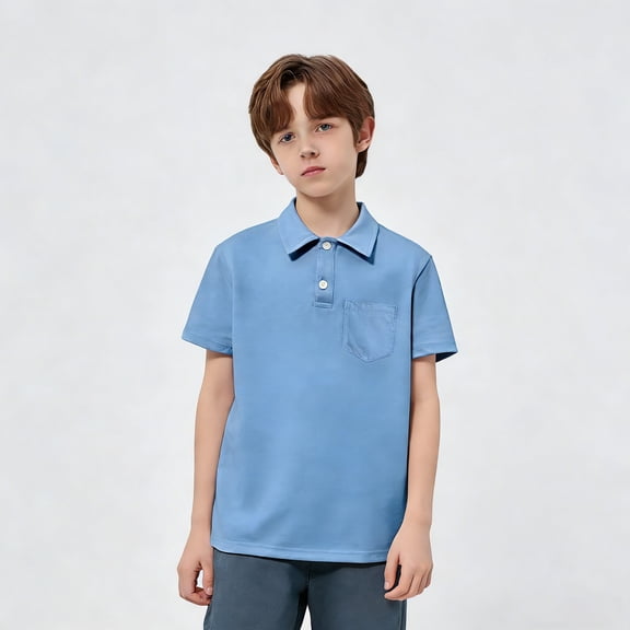 Youth Polo Shirts for Boys Short Sleeves Sky Blue Button down Shirt Boys Collared Shirt Boys Uniform Shirts Tshirt Boys 13-14 Years