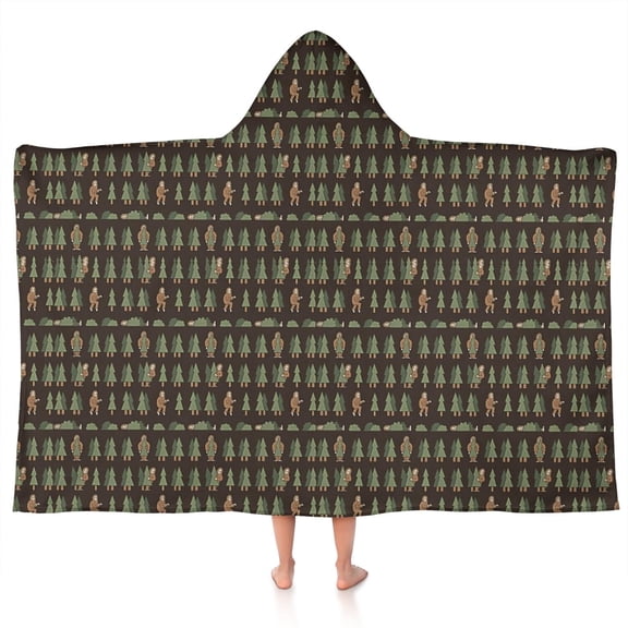 Dark Brown Bigfoot and Tree Pattern Hooded Bath Towel,50"x30" for Ages 3 To 12 Kids, Quick Dry Lightweight Soft Microfiber Hood Beach Towel Cover Up for Kids
