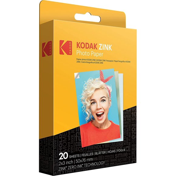 Kodak Papier Photo Zink Premium 2"x3" 20 Feuilles Compatible avec Kodak Smile