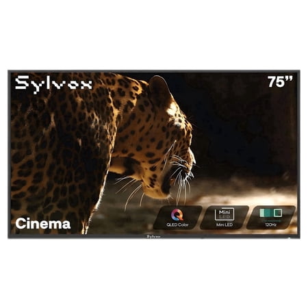 Sylvox 75 inch Outdoor Smart Google TV, 4K QLED Mini LED, 120Hz Television, 2000 Nits Full Sun, IP55 Waterproof, Dolby Atmos, (Cinema)