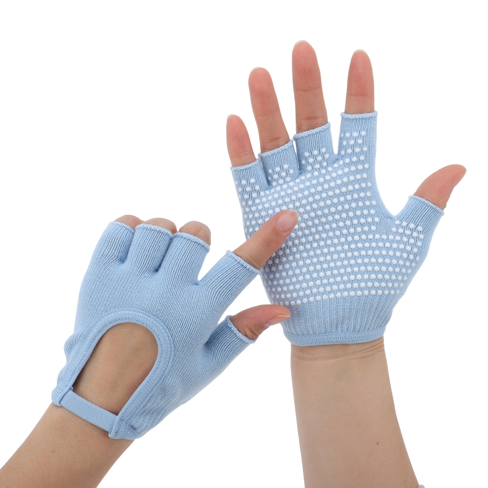 Unique Bargains Fingerless Yoga Gloves Designed One Size 1Pair Blue