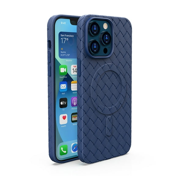 Nalacover Case for iPhone 14 Pro, Woven Texture Elastic Magnetic Adsorption Phone Cover Compatible with MagSafe Wireless Charging, Slim Lightweight Non-Slip Shockproof Case for iPhone 14 Pro,Blue