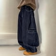 thumbnail image 4 of Wuxian Boys Cargo Pants Baggy Jeans Fashion Washed Vintage Multi Pockets Elastic Waist Casual Wide Leg Denim Trousers Straight Loose Fit Relaxed Dailywear Trendy Streetwear,Dark Blue,13-16 Years, 4 of 6