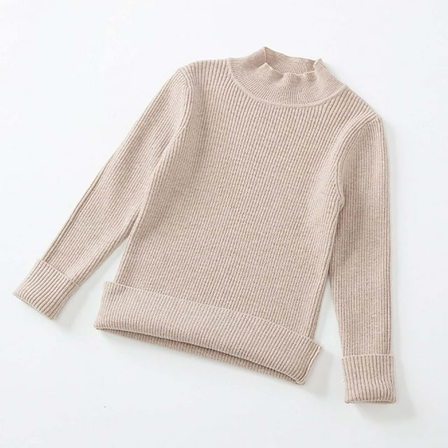 YUTK Girls Summer Tops on Clearance Fall and Winter New Children'S Solid Color Versatile Knit Sweater Half-High Neck Pullover Wool Bottoming Shirt Beige