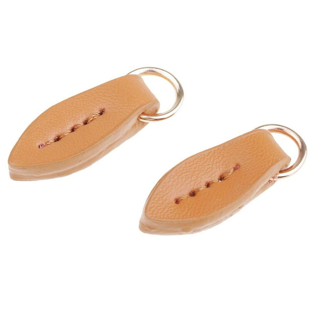 2pcs Leather Zipper Tags Fixer Pull Wallet Wallet Brown