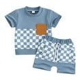 thumbnail image 2 of Newborn Baby Girl Boy Summer Clothes Checkered Plaid Short Sleeve T-Shirt Tops Shorts Set Casual Outfit, 2 of 7