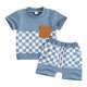 thumbnail image 1 of Odeerbi 3M-3Y Conjuntos de Verano Para Niños Niñas Camisetas de Algodón de Manga Corta A Cuadros Conjunto de Dos Piezas Color Blocked, 1 of 7