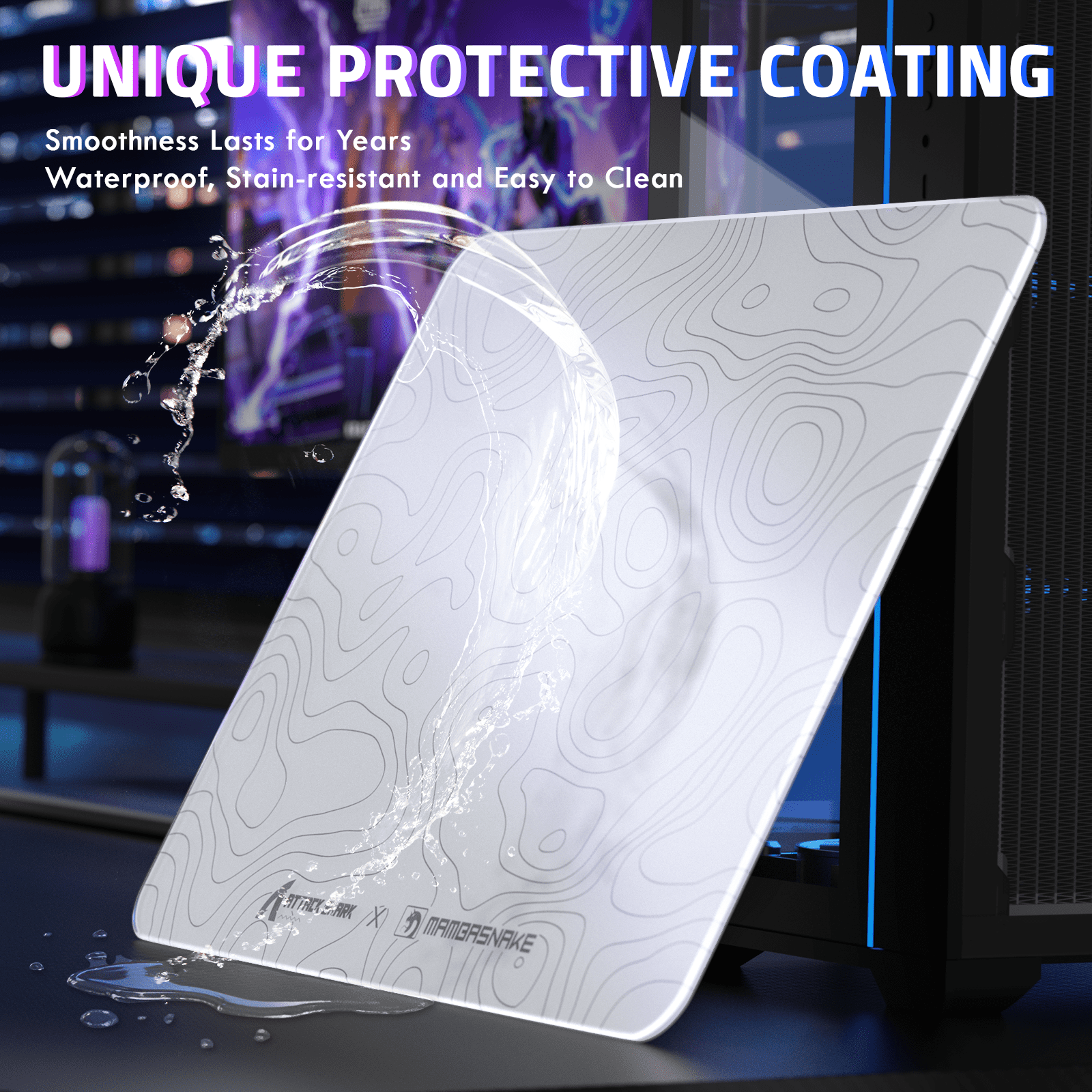 ATTACK SHARK CM05SE Glass Gaming Mouse Pad,16.14x12.20 in Tempered Glass Hard Mouse Pad with Nano-Textured Surface, Non-Slip PU Leather Base,9H Scratch Resistant Large Mouse Mat for FPS &PC Gaming