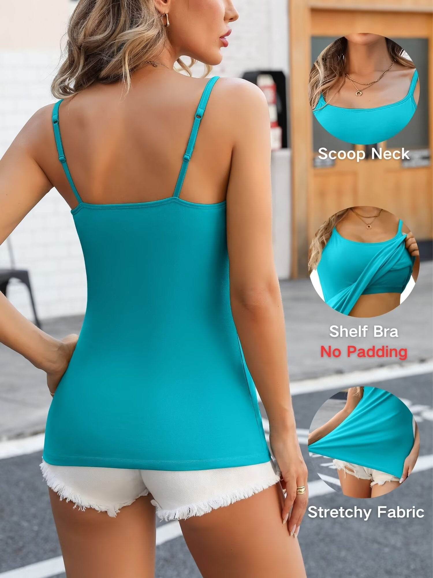 Womens Cotton Camisoles with Shelf Bra Solid Basic Spaghetti Straps Tank Tops Camis Pack of 2 - image 3
