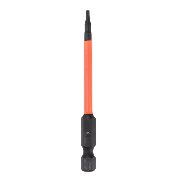 Uxcell T6 Torx Bit Impact 1/4" Hex Shank Magnetic Star Bit 3"L S2 Steel Tamper Proof Security Torx Screwdriver Bit Without Hole for Repair Black Orange 75mm Long Holder HRC58-60