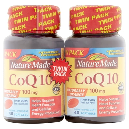 Nature Made CoQ10 100 mg Softgels, Naturally Orange, 80 Count, Twin Pack for Heart Function and Cellular Energy