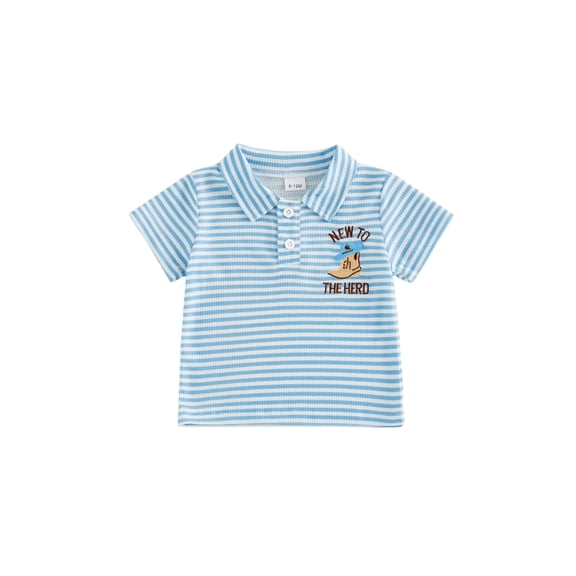 BemeyourBBs Western Country Baby Boy Clothes Toddler Baby Boys Cowboy Outfit New to Here Shirt Boots Embroidery Summer Short Sleeve Waffled Striped Collar Half Button Causal Shirts Tops