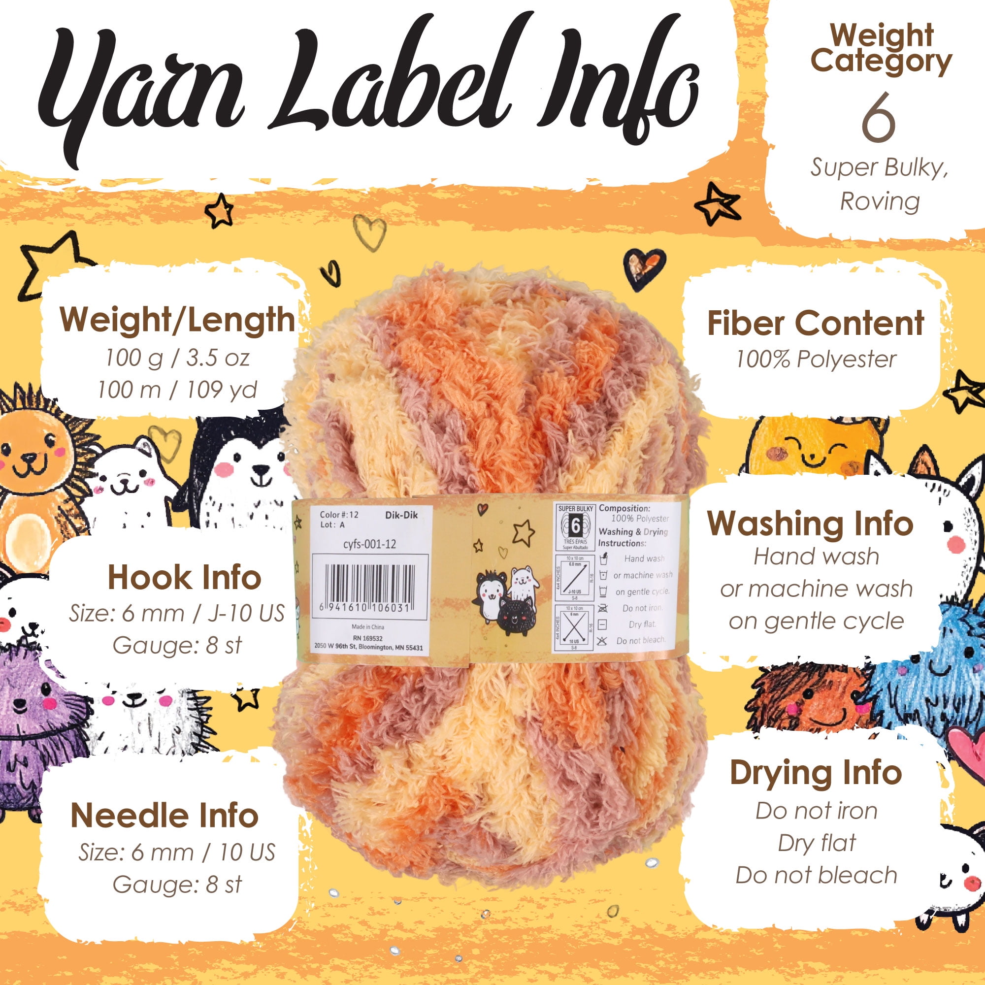 JubileeYarn Fluffy Furries Yarn - 100g/Skein Polyester - Aardwolf - 2 Skeins