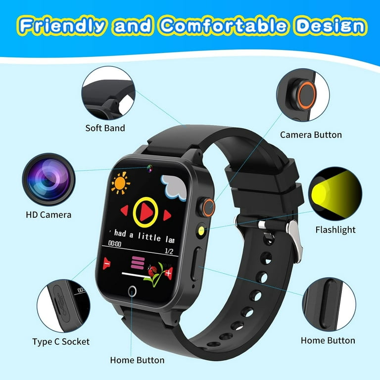  Kids Smart Watch Gift for Girls Age 5-12, 26 Games HD Touch  Screen Watches with Video Camera Music Player Pedometer Flashlight 12/24 hr  Educational Toys Birthday Gifts for Girls Ages 7