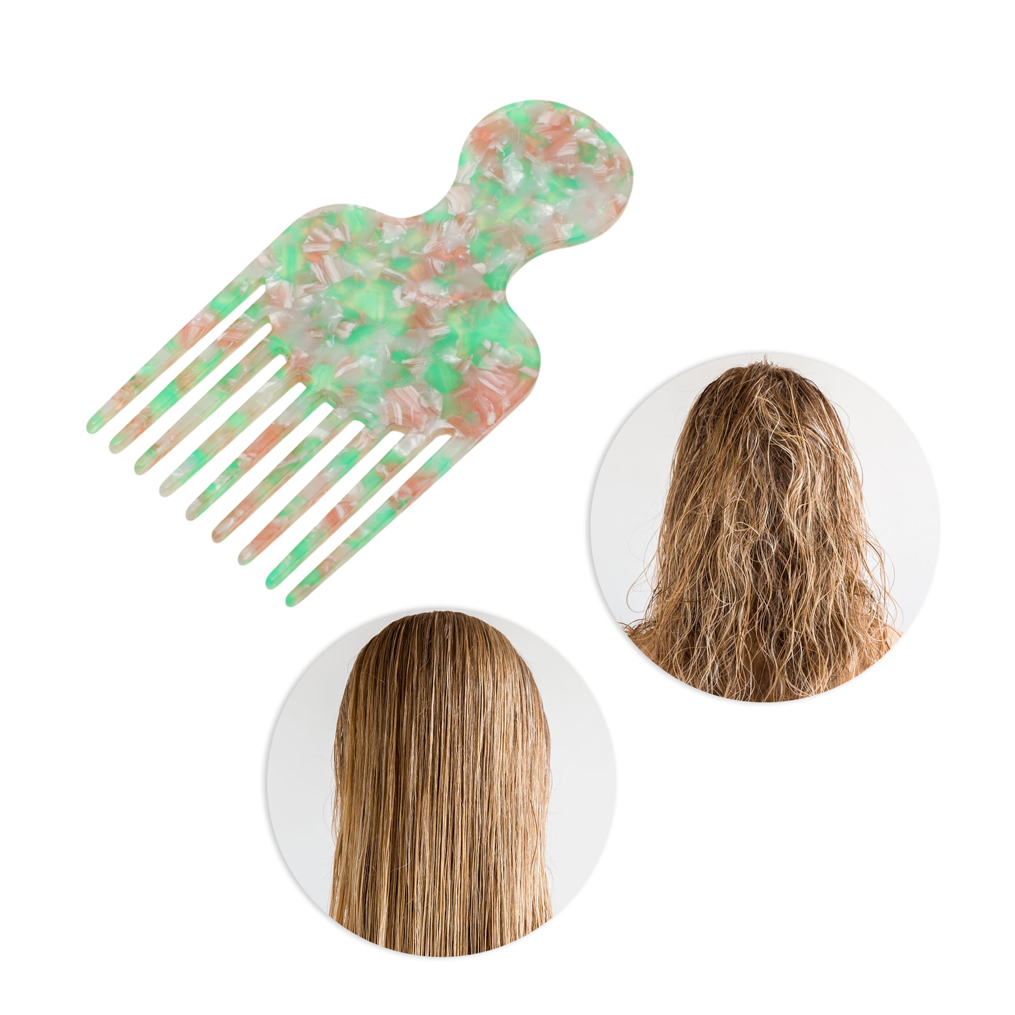 Unique Bargains 1 Pc Round Handle Marble Hair Insert Comb for All Hair Types Green