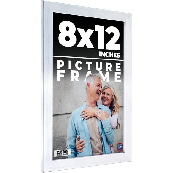 8x12 Frame Silver Stainless Steel Solid Wood Picture Frame | 0.75 Inch Moulding Width | Includes UV