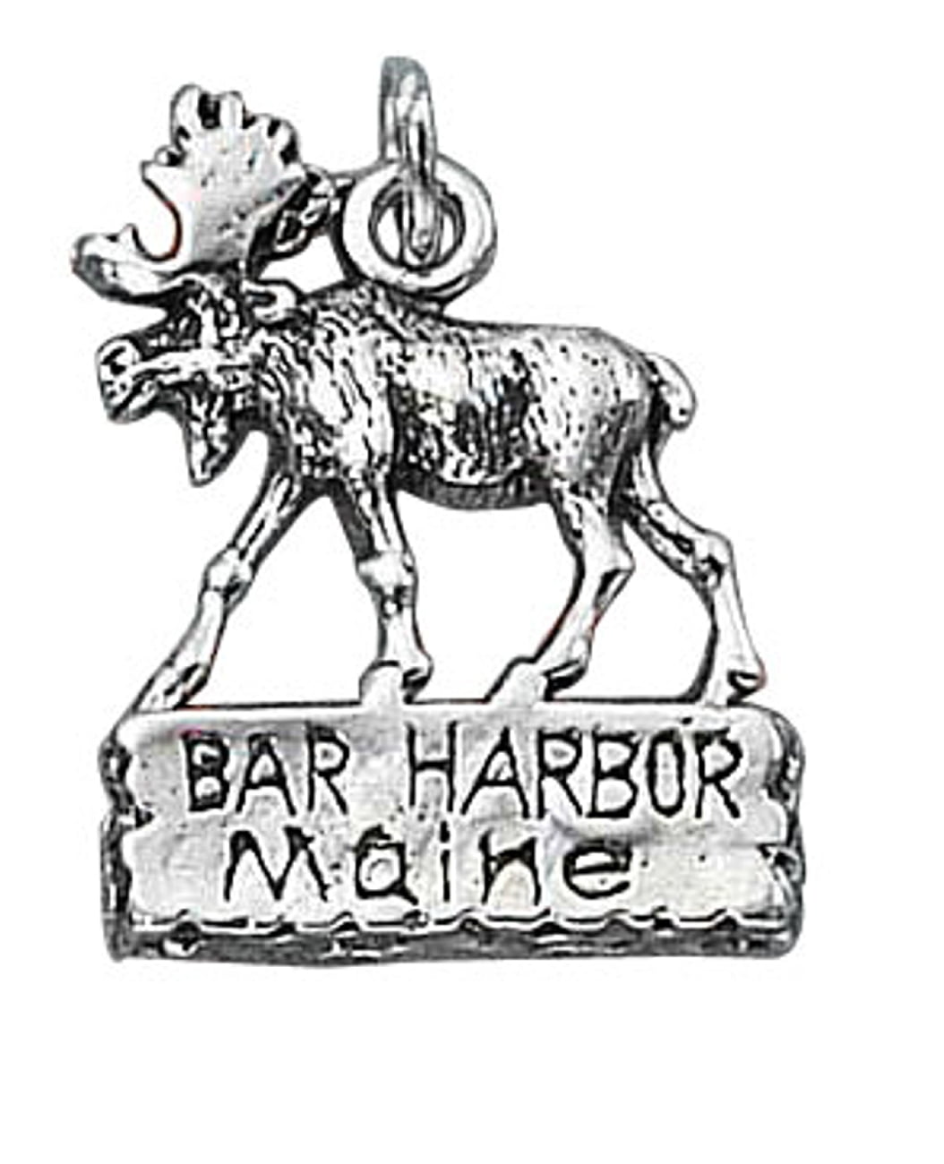 Sterling Silver 30" 1.2mm Box Chain Bar Harbor Maine Moose Pendant Necklace