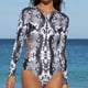 thumbnail image 5 of Traje de baño de una pieza con estampado de cremallera y protección UV y manga larga para mujer, 5 of 7