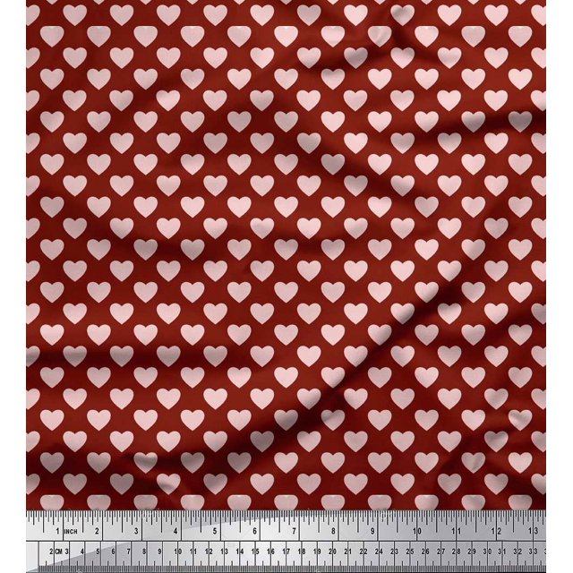 Soimoi Tissu Georgette Moss Rouge Tissu à Imprimé Cœur Rose au Mètre 42 Pouces de Large