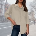 thumbnail image 2 of Pimfylm Womens Button Down Shirts Cotton Dress Shirts Oxford Shirts Long Sleeve Work Blouses Collared Tops Tunics with Pocket Khaki, S, 2 of 6