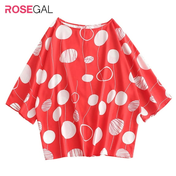 RosegalFor Women Plus Size Polka Dot Batwing Sleeve Blouse Bean Red 1X