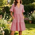 thumbnail image 2 of Kukoosong Women's Short Sleeve Midi Dress, V-Neck Striped Tiered Ruffle Dress, Flounce Sleeve Casual Summer Beach Sundress with Pockets, 2 of 7