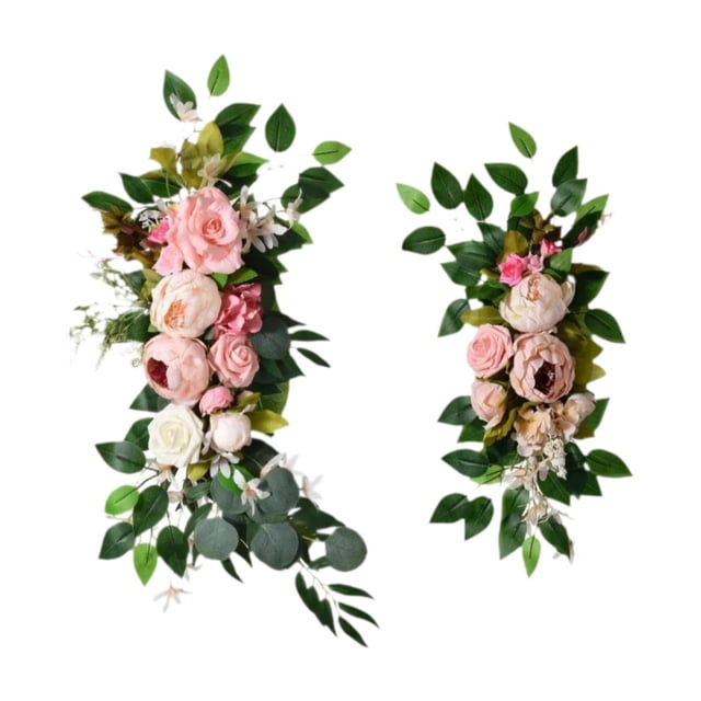 2 guirnaldas de arco de boda con flores artificiales, adorno colgante para decoración del hogar, telón de fondo floral para decoración de puerta de Rosa Blanco