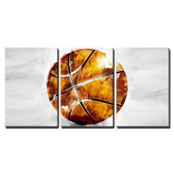Wall26 3 Piece Canvas Wall Art Vector Basketball ball in watercolor