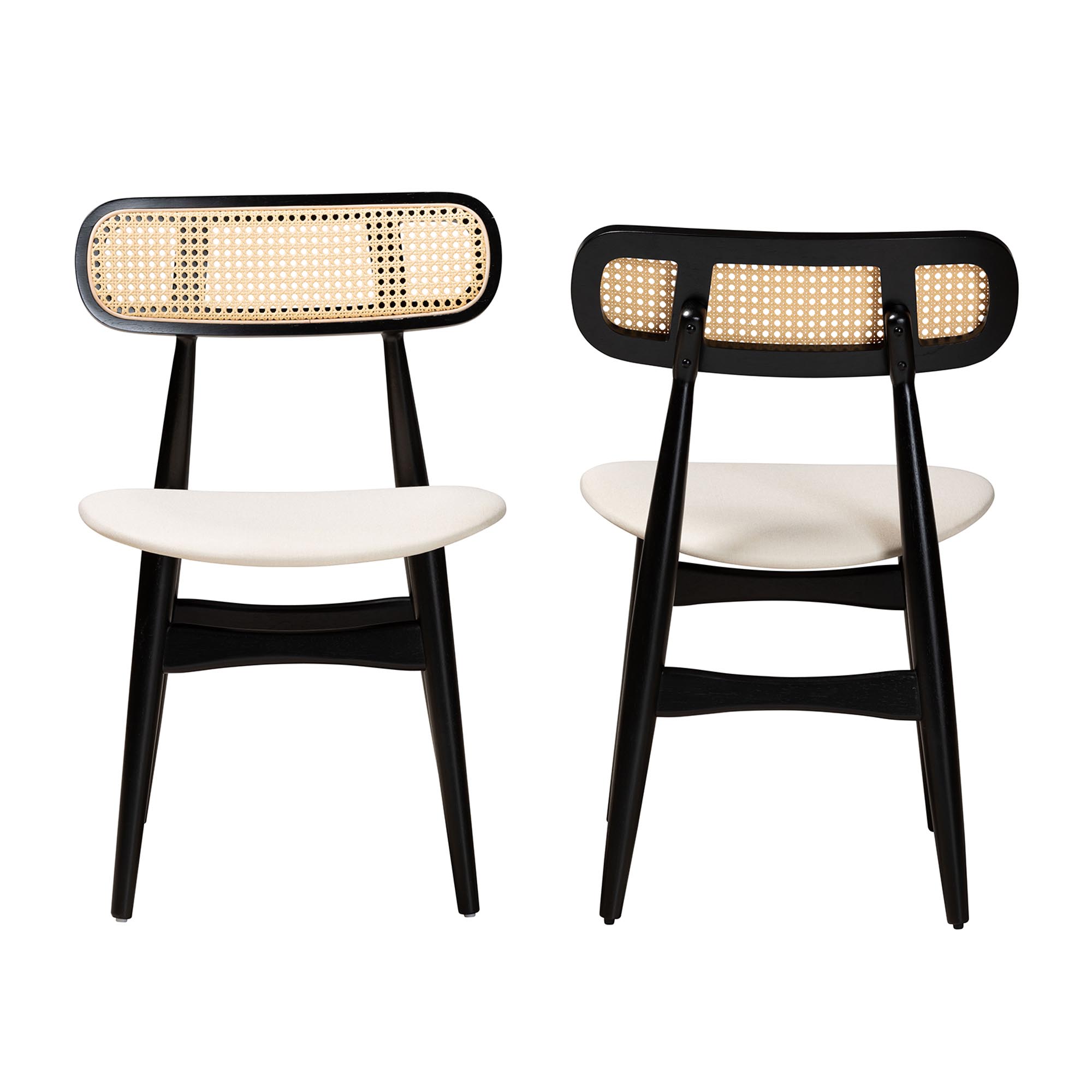 Baxton Studio Tarana Mid-Century Modern Cream Fabric and Black Finished Wood 2-Piece Dining Chair Set