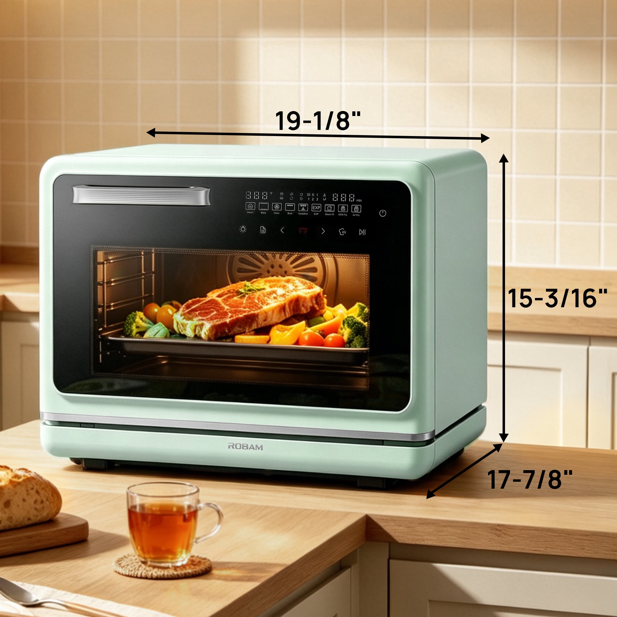 ROBAM R-Box Pro Countertop Combi Steam Oven 1.2 Cu.ft, Air Fryer Combo, Convection Toaster Oven with 32 Presets & Precise Temperature Control (86°F-302°F), Blue