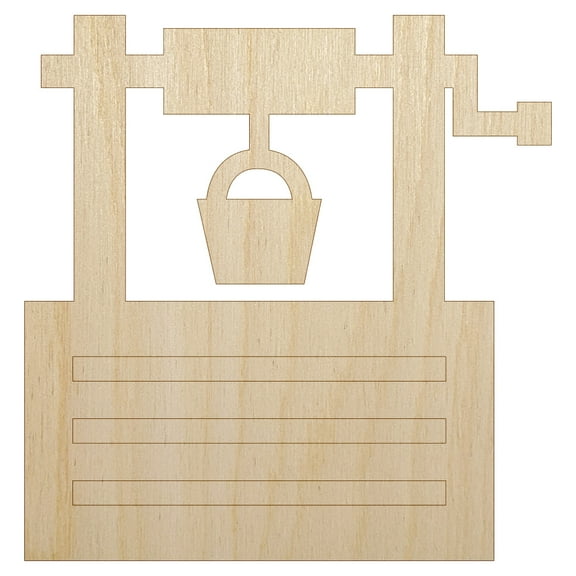 Wishing Water Well Icon Wood Shape Unfinished Piece Cutout Craft DIY Projects - 4.70 Inch Size - 1/8 Inch Thick