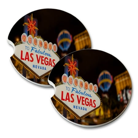 KuzmarK Sandstone Car Drink Coaster (set of 2) - Fabulous Las (Best Roller Coaster In Las Vegas)