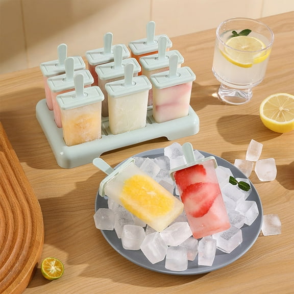 Reusable 9-Slot Popsicle Molds Kit,Built-in Sticks & Leak-Proof Lids,BPA-Free DIY Frozen Treat Maker for Backyard BBQ,Pool Parties