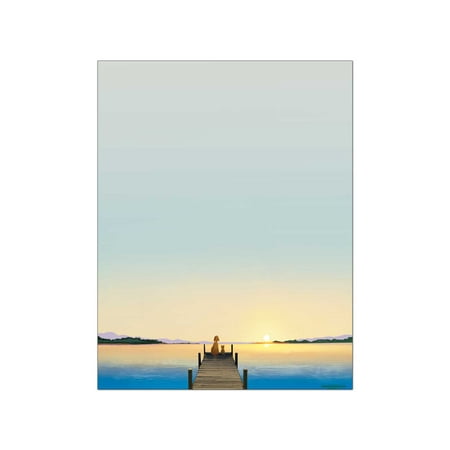 Dog and Cat Dock Sunset Letterhead Stationery - 60 Paper Sheets Per Stationery Pack - 6530