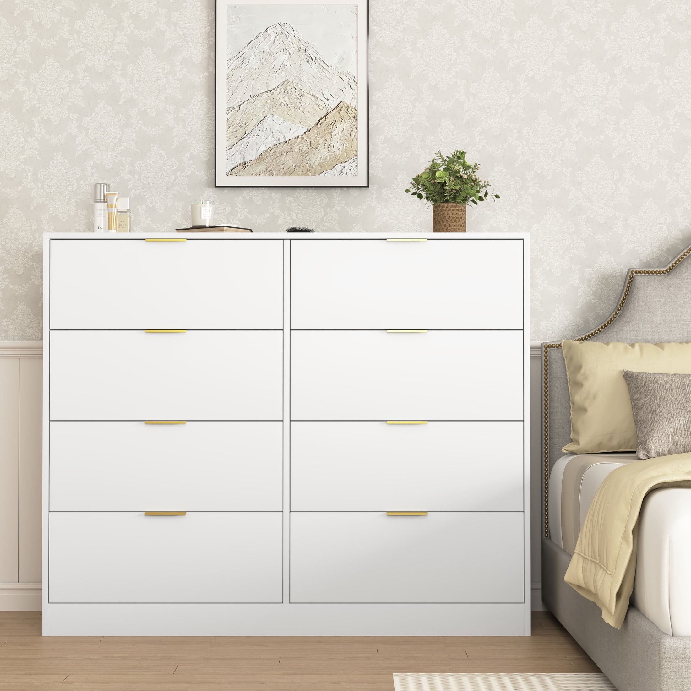 Noble House 8-Drawer Dresser, Wooden Storage Cabinet for Bedroom, Living Room, White