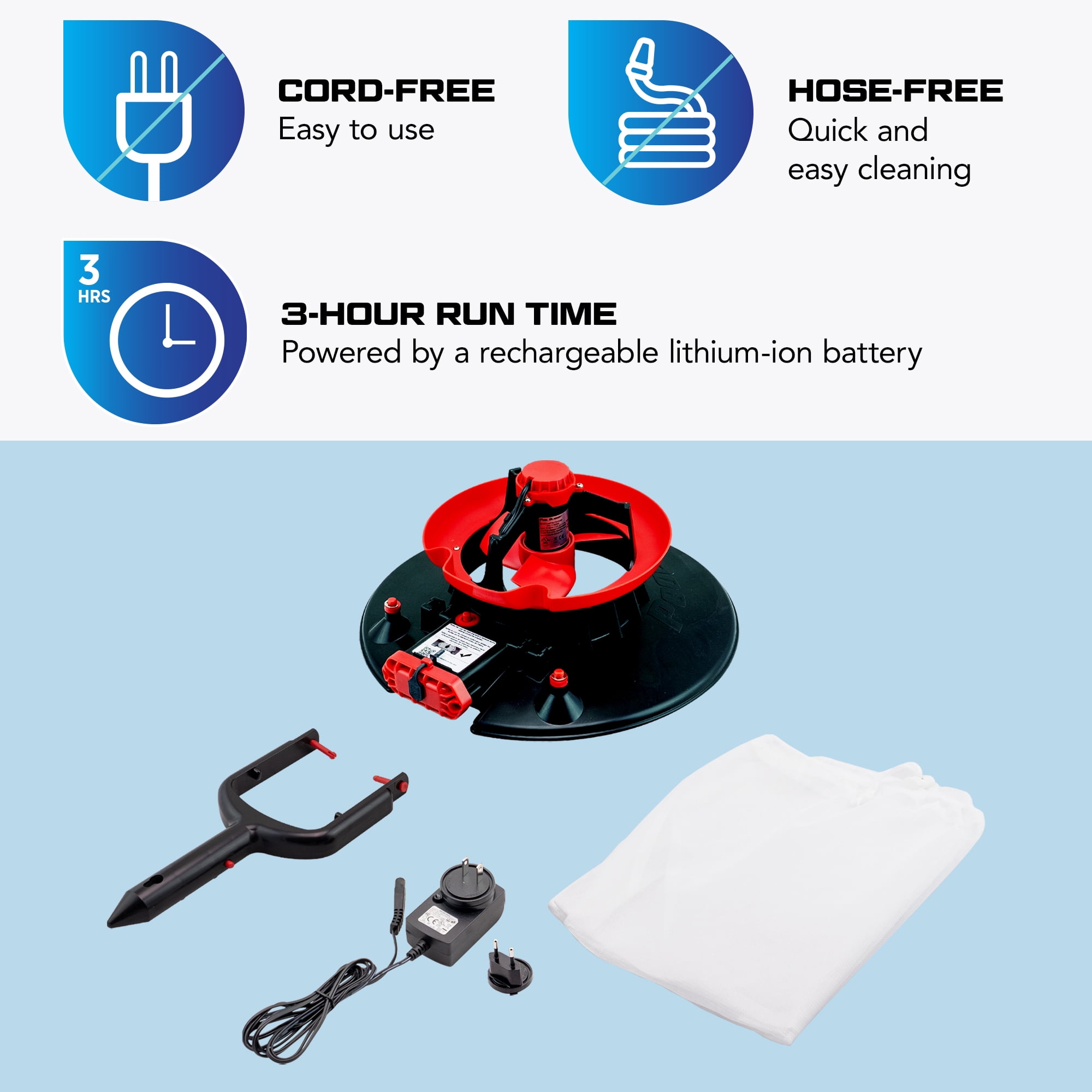 POOL BLASTER Leaf Vac Recharge Cordless Pool Leaf Vacuum & Skimmer, Swimming Pool Leaf Catcher with Heavy Duty Mesh Bag, for Inground and Above Ground Pools