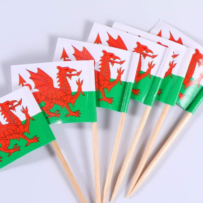 100pcs Mini Welsh Flag Toothpicks Cupcake Toppers Wood