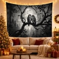 thumbnail image 3 of Moon Stars Monochromatic with Grayscale Nocturnal Owls Perched, Spooky Gothic for Gothic Decor Fans, Dark Art Decor, Halloween Gift, Tapestry Wall Hanging for Bedroom and Dorm, 3 of 7