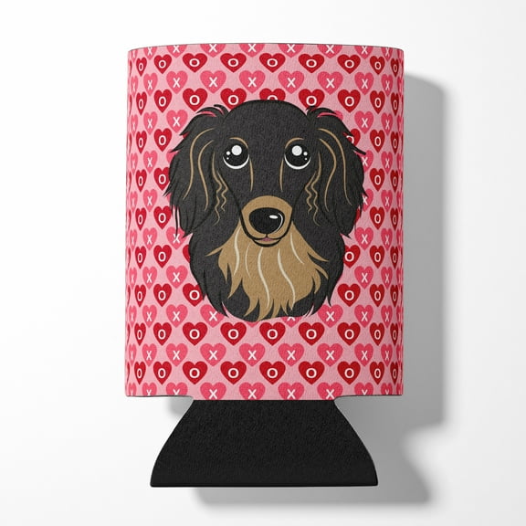 Carolines Treasures BB5283CC Longhair Black & Tan Dachshund Hearts Can or Bottle Hugger