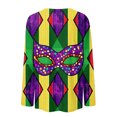 thumbnail image 5 of Mardi Gras Shirts Womens Mask Print Crew Neck Holiday Tops Long 3/4 Sleeve Sequins Purple T Shirts Dark Gray 3XL, 5 of 6