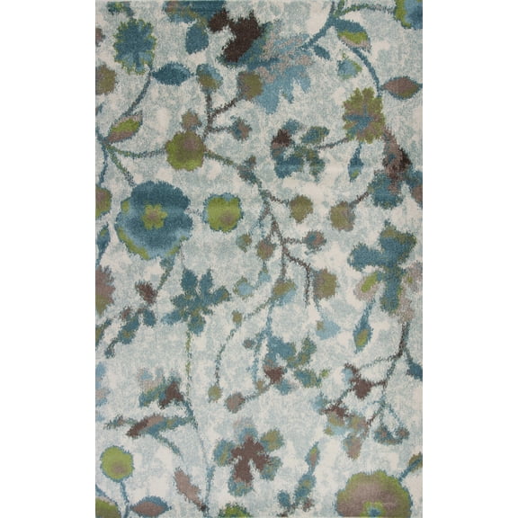 5'x8' Teal Blue Machine Woven Floral Indoor Area Rug