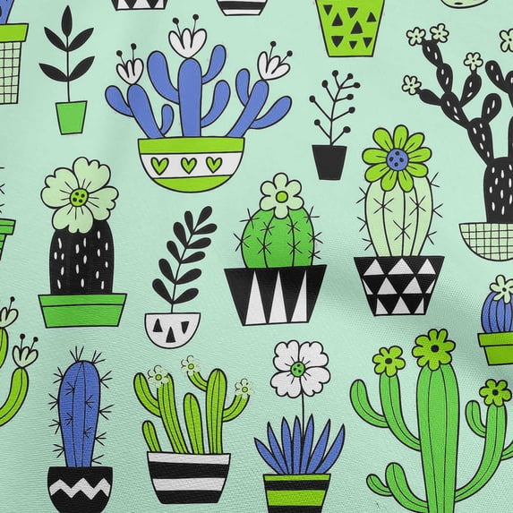 oneOone Cotton Cambric Light Mint Green Fabric Cactus Dress Material Fabric Print Fabric By The Yard 42 Inch Wide-G3