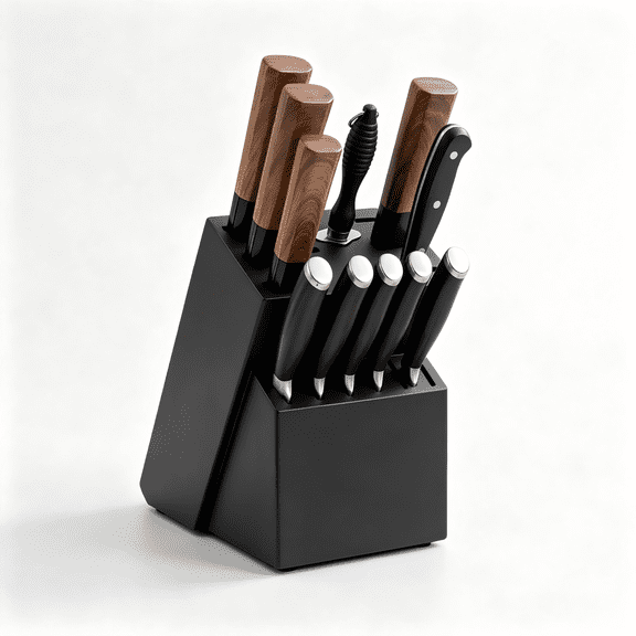 14-Slot Universal Knife Block Holder, Large Wood Bamboo Knife Storage Organizer for Countertop, Butcher Block Style Kitchen Knife Stand (Black)